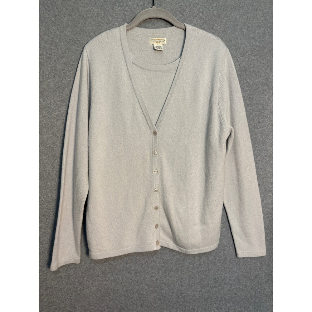 Yarnworks Twin Set Cardigan Sweater Medium Soft Layered Cashmere‎ Feel Gray
